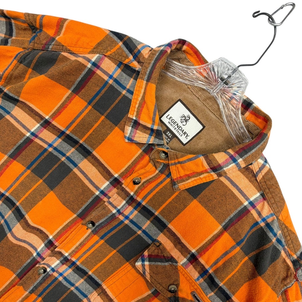 Legendary Whitetails Flannel Shirt Mens 3XL Orange Plaid Cotton Button Down